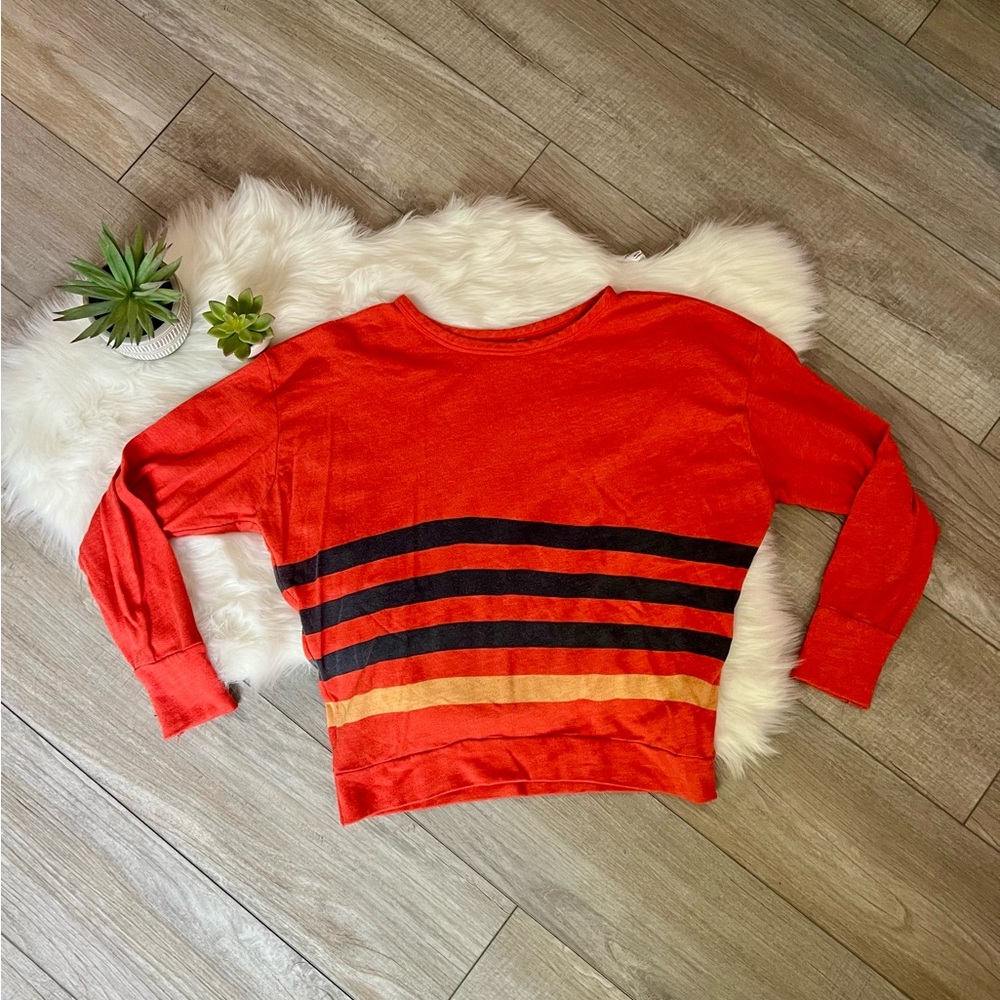 SUNDRY | Red Striped Retro Lightweight Ultra Soft Sweatshirt (3/L)
